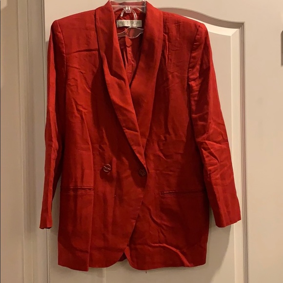 Vintage Red Linen Blazer 90s Size 8 - Picture 1 of 5